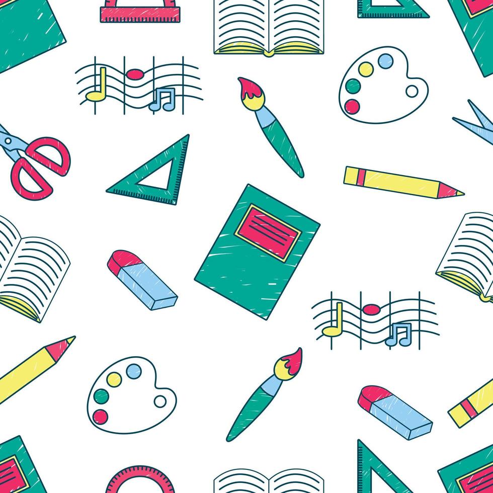 Seamless pattern with school supplies isolated on a white background. Wallpaper back to school vector