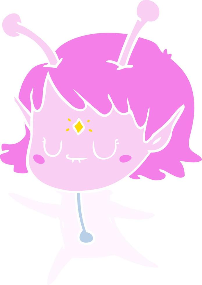 flat color style cartoon alien girl vector