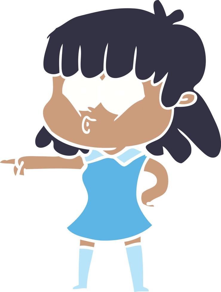 flat color style cartoon whistling girl pointing vector