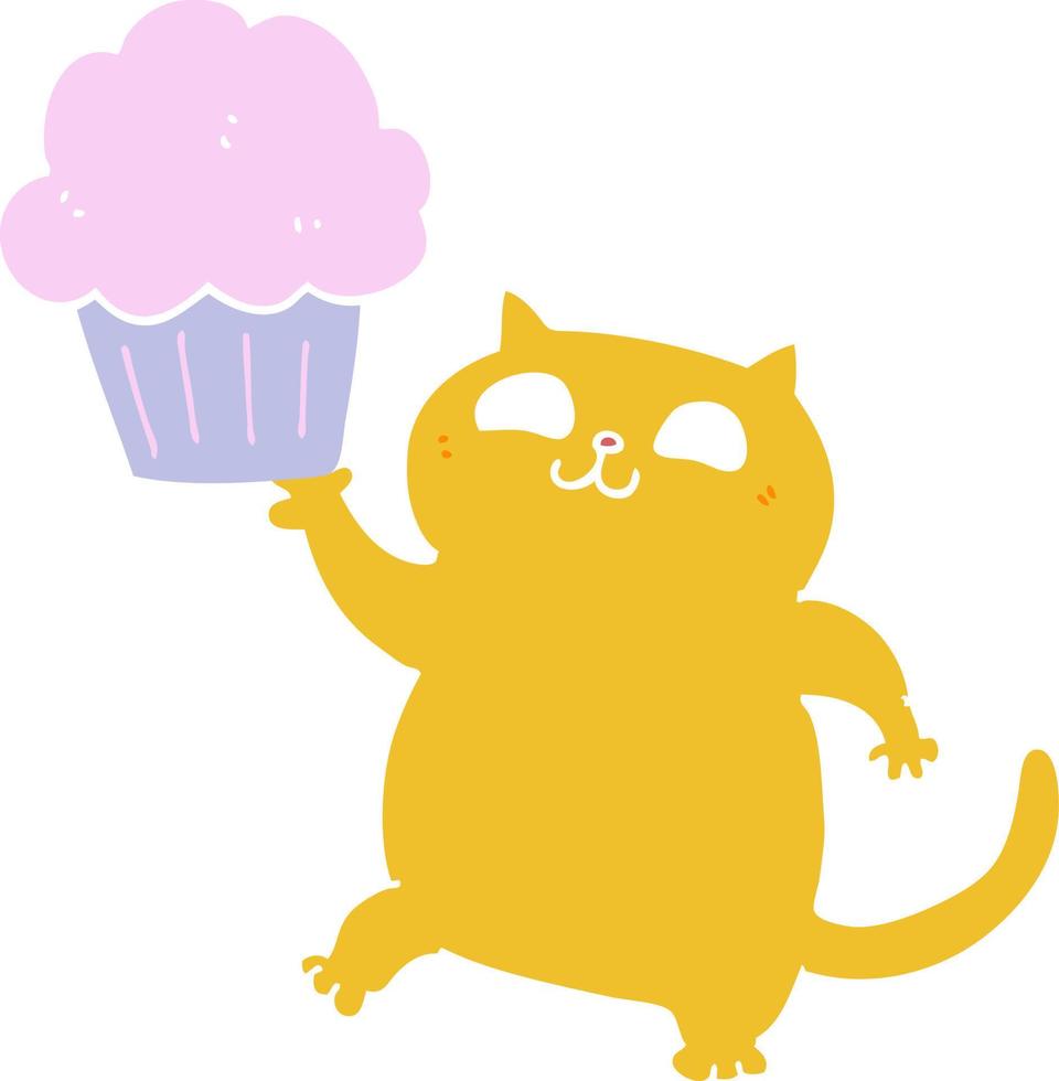 flat color style cartoon cat with cupcake vector