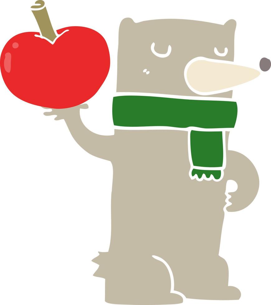 flat color style cartoon bear with apple vector