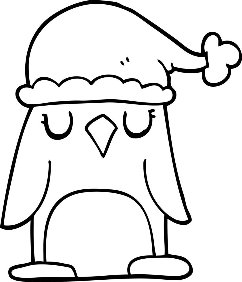 line drawing cartoon christmas penguin vector