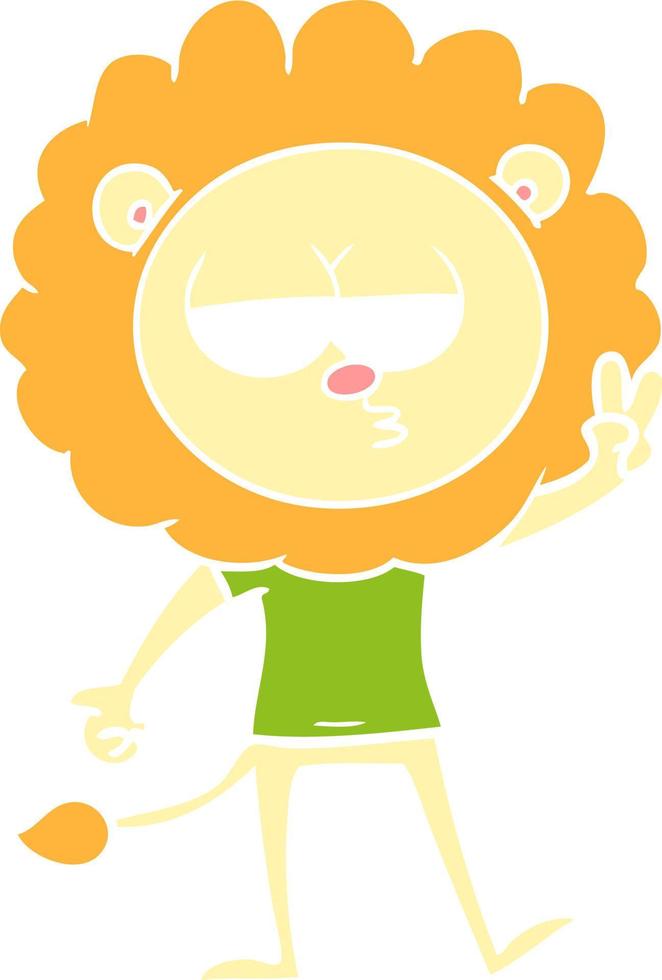 flat color style cartoon bored lion waving vector