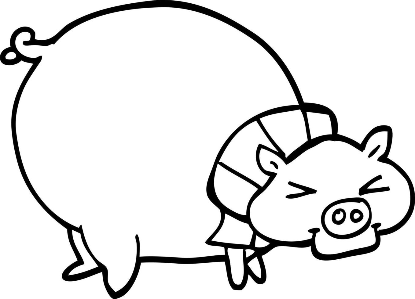 line drawing cartoon fat pig vector