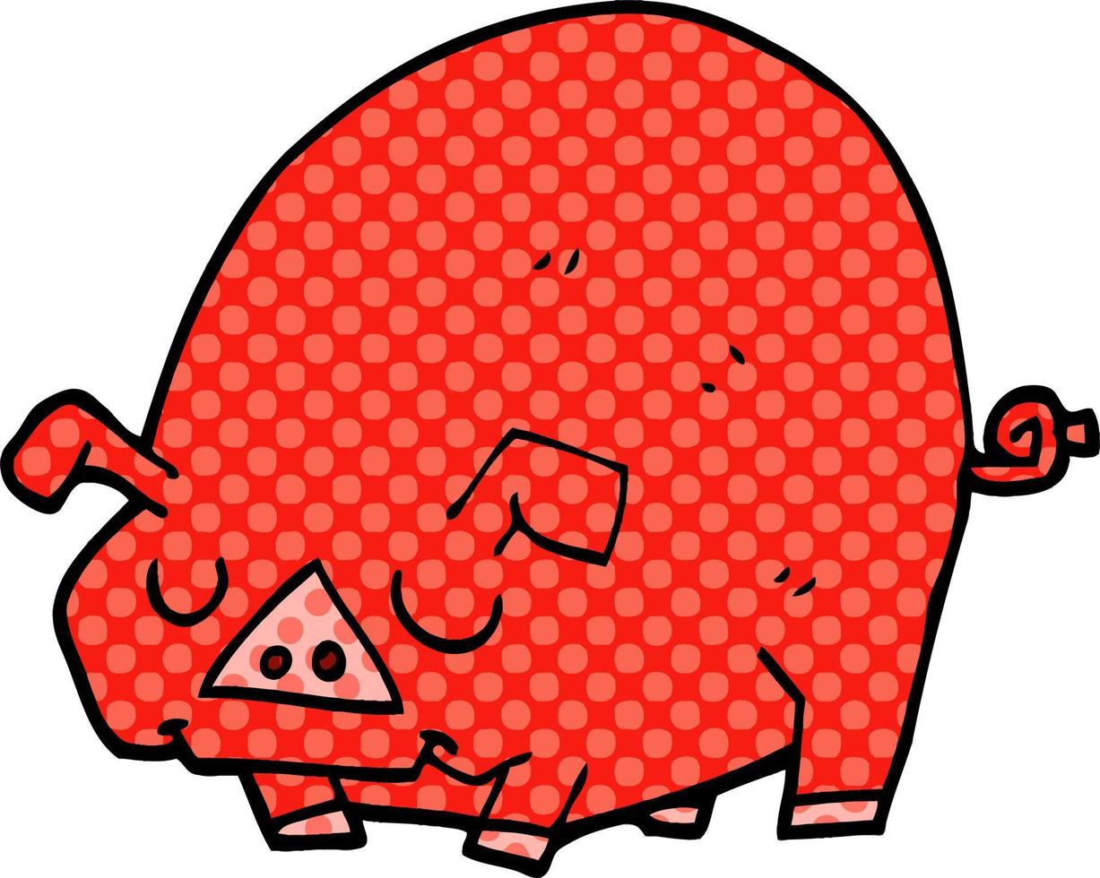 caricatura, garabato, gordo, cerdo vector