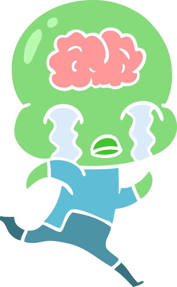 flat color style cartoon big brain alien crying vector