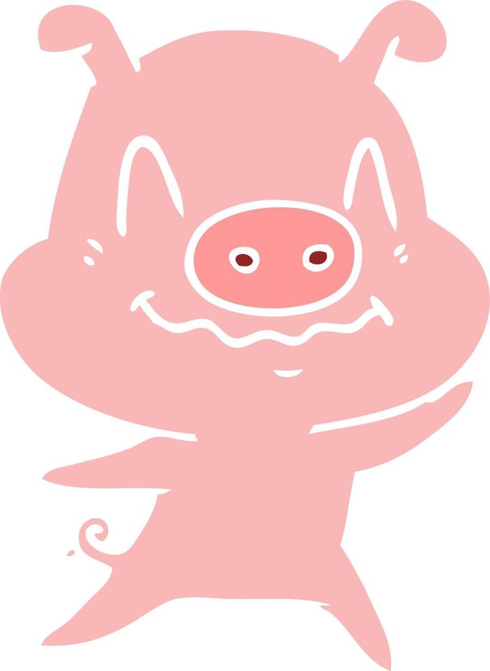 nervous flat color style cartoon pig vector