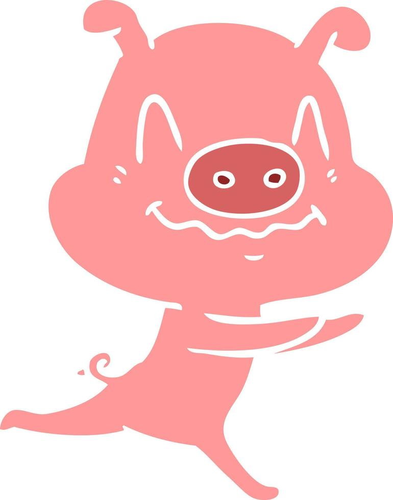 nervous flat color style cartoon pig running vector