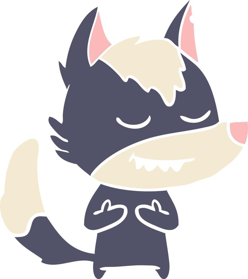 friendly flat color style cartoon wolf vector