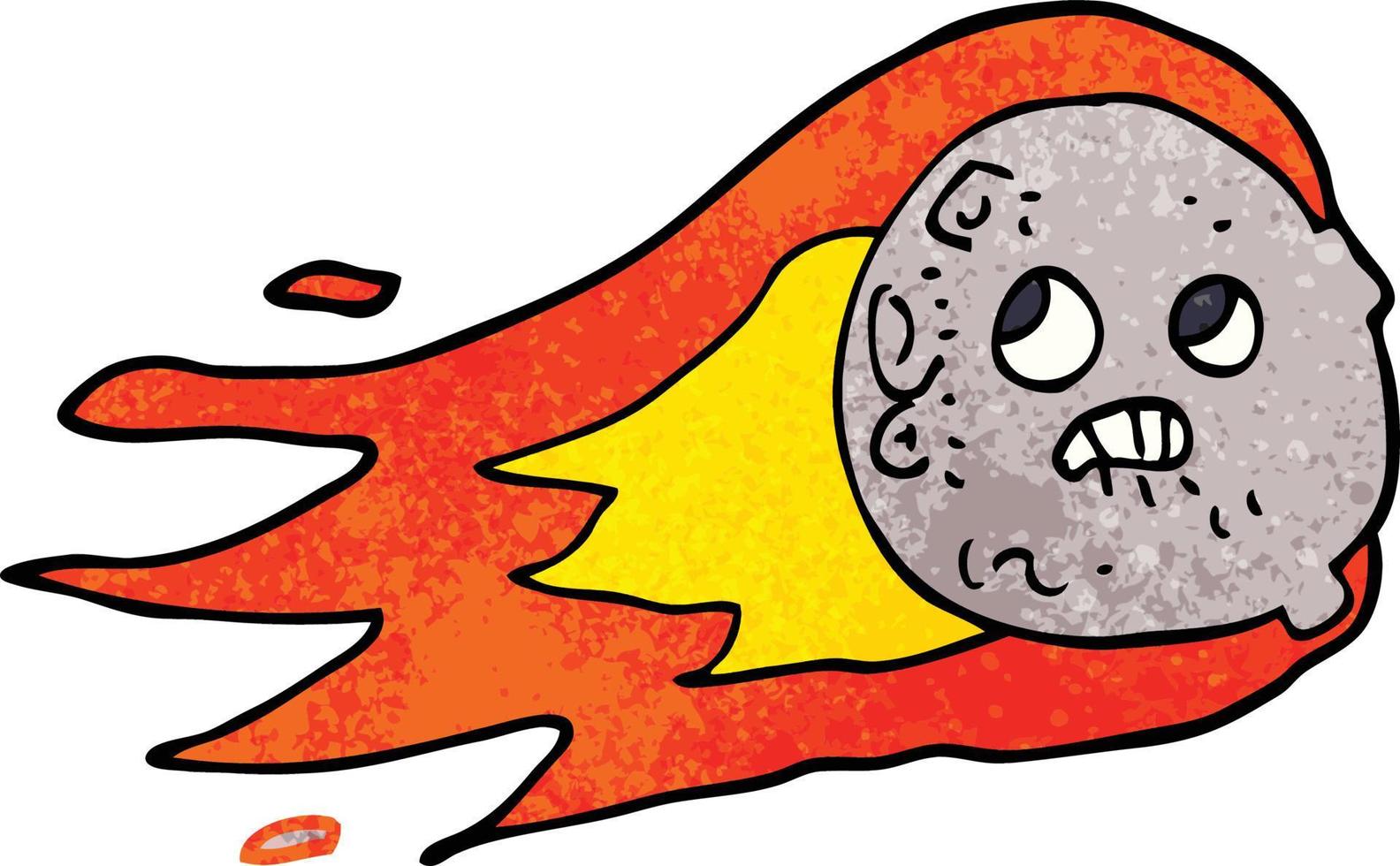 caricatura, garabato, llameante, asteroide vector