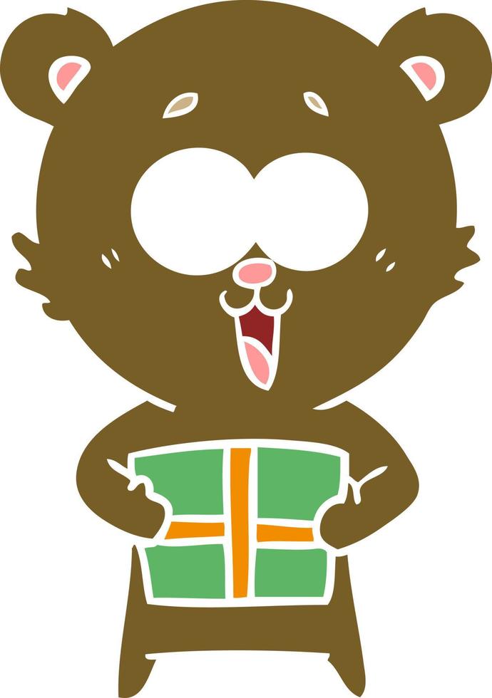 laughing teddy  bear with christmas present vector