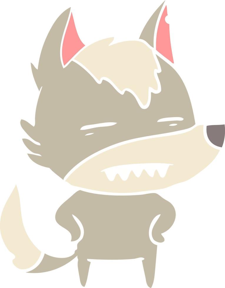 flat color style cartoon wolf showing teeth vector