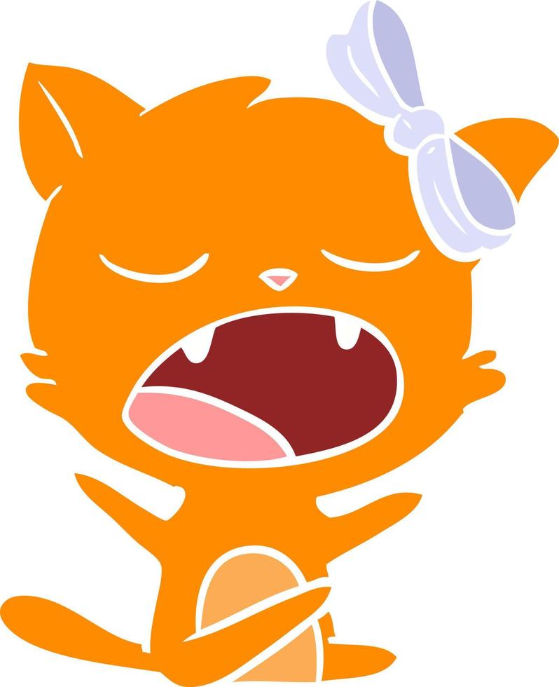 flat color style cartoon yawning cat vector