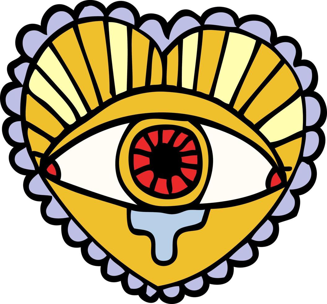 cartoon doodle crying eye heart tattoo symbol vector