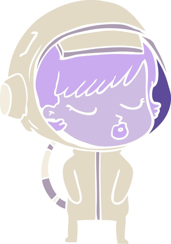 chica astronauta bonita de dibujos animados de estilo de color plano vector