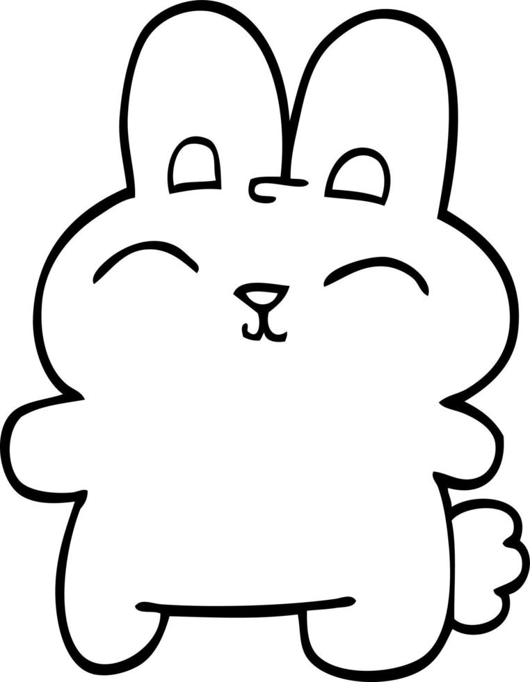 happy line drawing cartoon rabbit vector