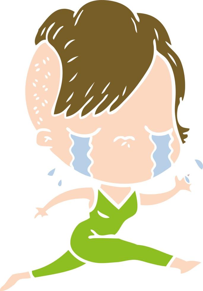 flat color style cartoon crying girl running vector