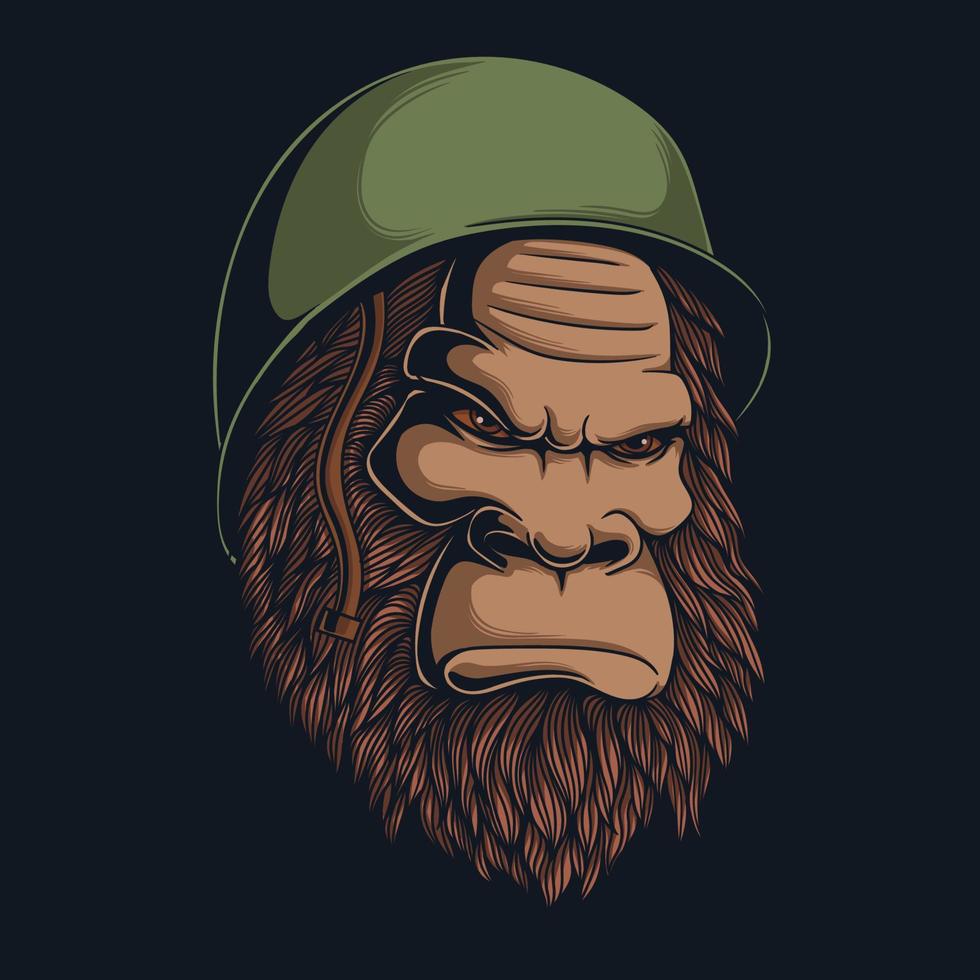 Bigfoot wearing helmet world war 2 vector illustration