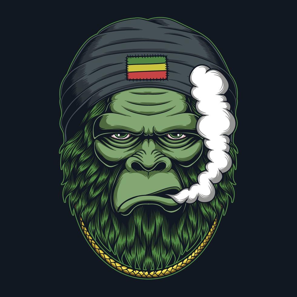 Bigfoot green fur reggae style vector illustration
