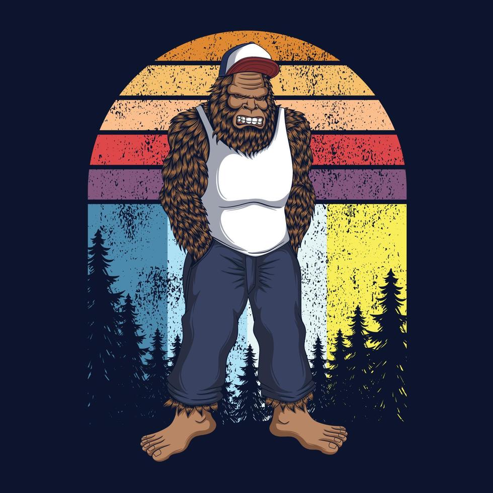 Bigfoot enojado ilustración vectorial retro vector