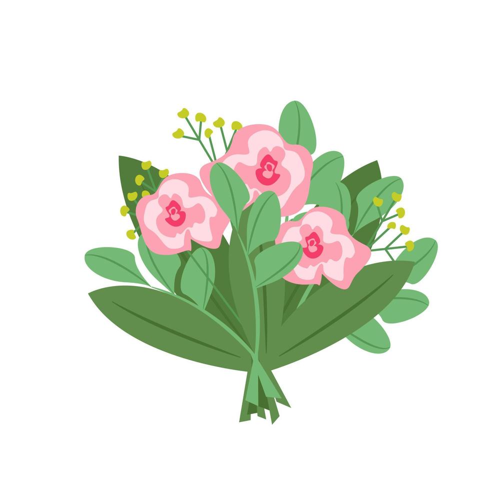 ramo de diferentes flores, rosas, gypsophila, caryophyllaceae, ilustración vectorial en estilo plano, dibujos animados vector