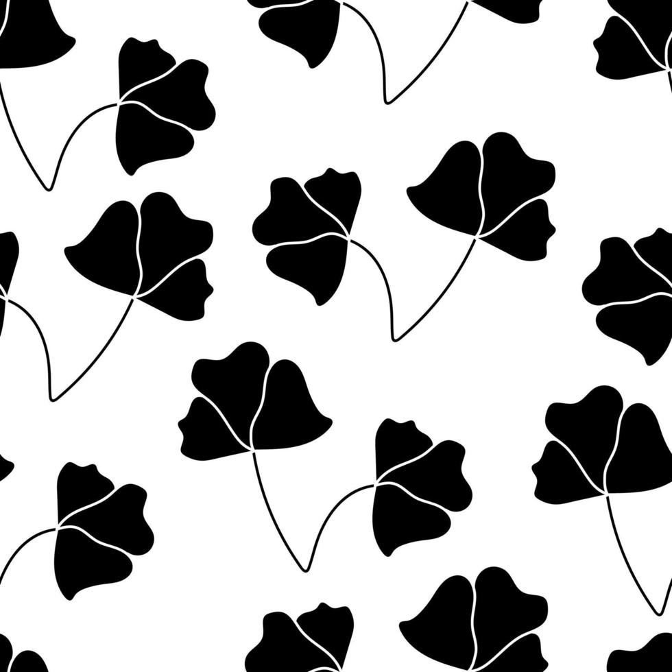 Floral seamless pattern, Simple illustration of flowers, leaves and twigs. Vector print. Ginkgo biloba