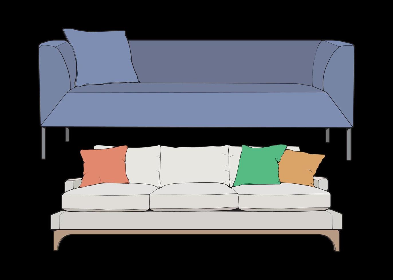 conjunto de ilustrador de bloque de color de sofá o sofá. juego de muebles color block para sala de estar. ilustración vectorial vector