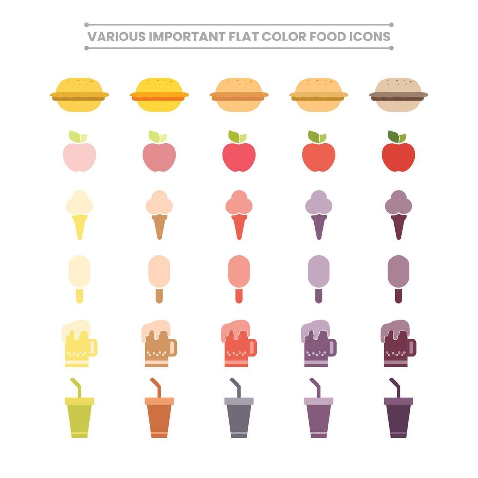 varios iconos de alimentos coloridos planos vectoriales vector