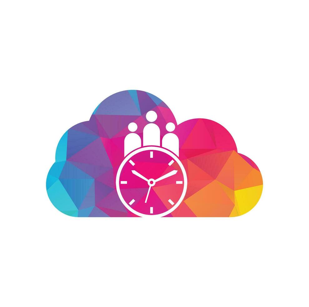 logo de concepto de forma de nube de tiempo de personas. vector de icono de logotipo de salud exitoso de tiempo.