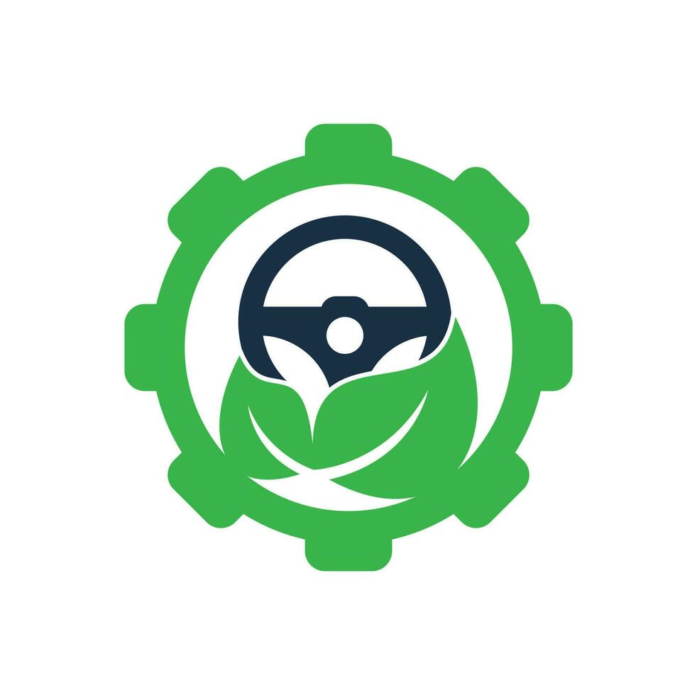 Eco steering wheel vector logo design. Steering wheel and gear shape symbol or icon.