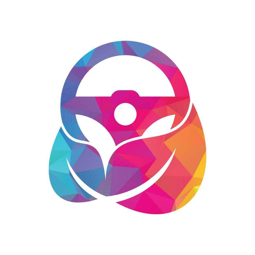 Eco steering wheel vector logo design. Steering wheel and eco symbol or icon.