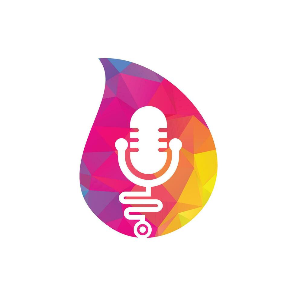 Doctor podcast drop shape concept vector logo design. Stethoscope and microphone illustration symbol.