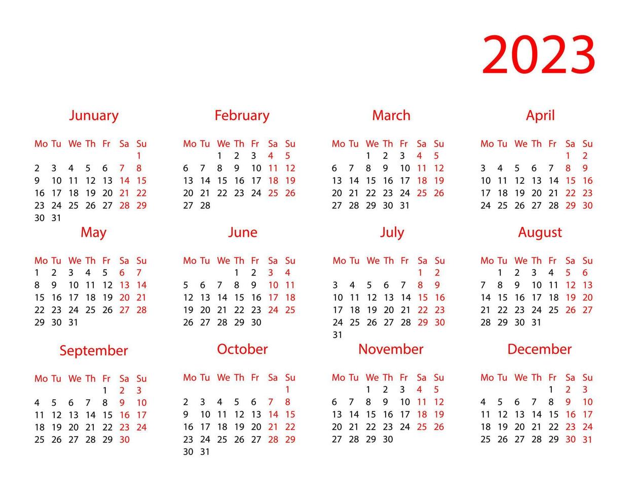 calendario para 2023, plantilla, muestra vector