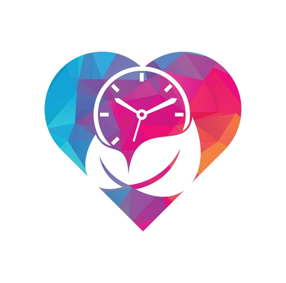 Nature time heart shape concept vector logo design template. Energy time and diet time logo concept.