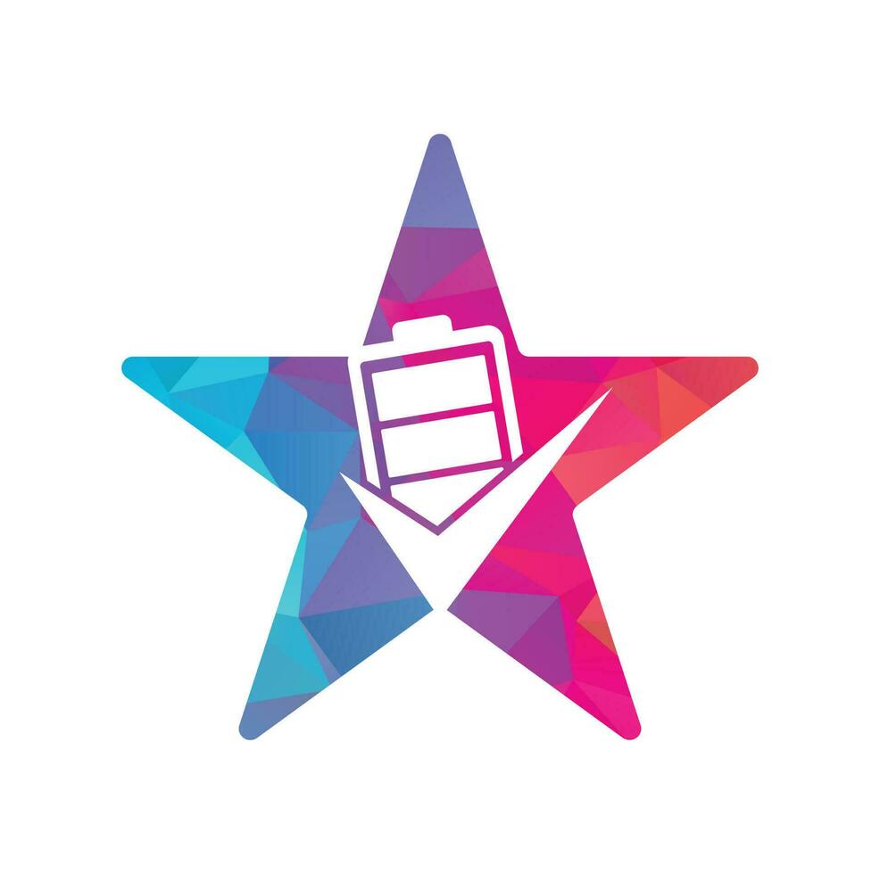Battery check star shape concept vector logo design template.