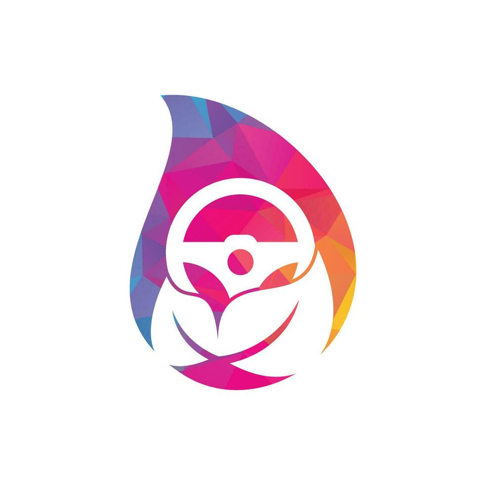 Eco steering wheel vector logo design. Steering wheel and drop shape symbol or icon.