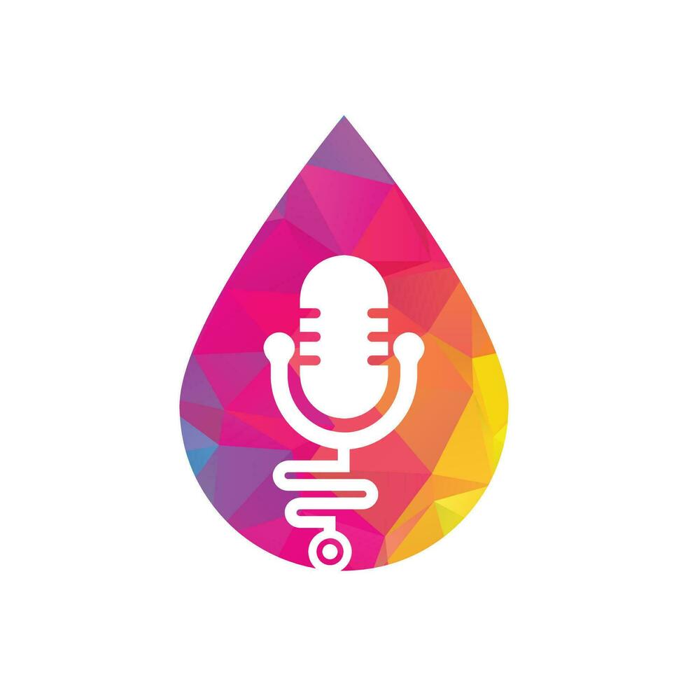 Doctor podcast drop shape concept vector logo design. Stethoscope and microphone illustration symbol.