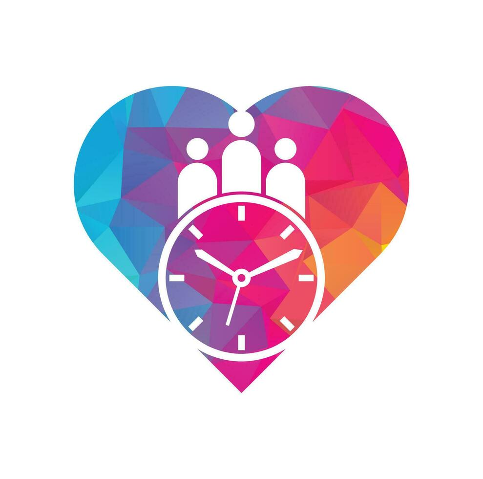 logo de concepto de forma de corazón de tiempo de personas. vector de icono de logotipo de salud exitoso de tiempo.