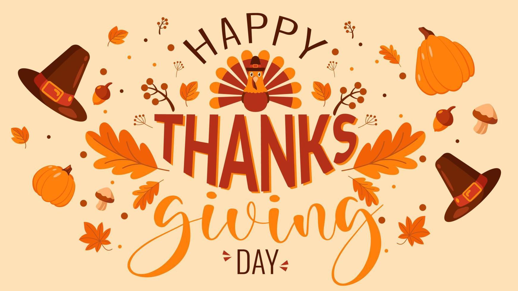 happy thanksgiving day background design in flat style illustration vector