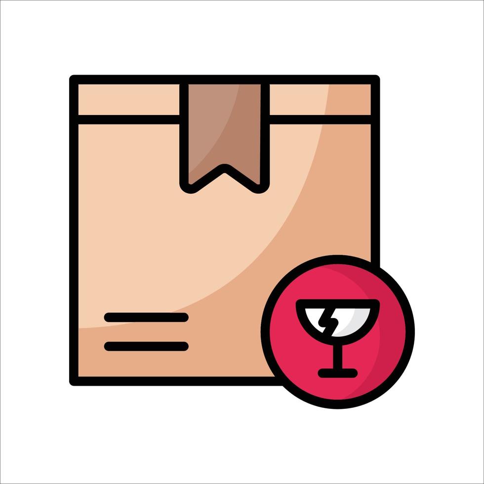 Fragile box outline color icon vector