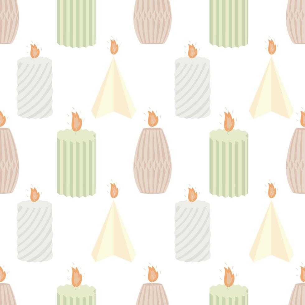 Seamless pattern background with handmade scented soy and coconut wax candles in scandinavian folk hygge style vector