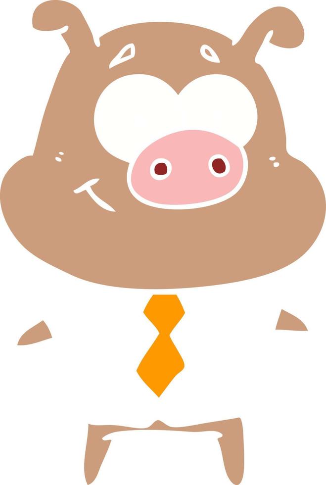 happy flat color style cartoon pig boss vector