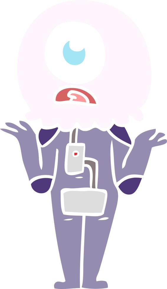 flat color style cartoon cyclops alien spaceman shrugging shoulders vector