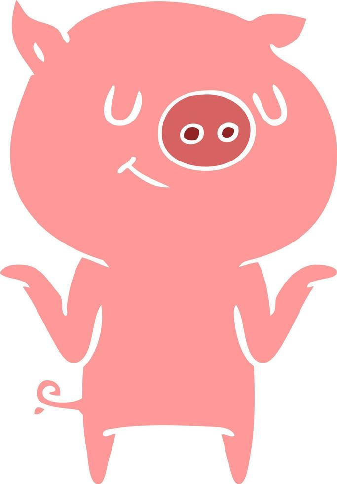 happy flat color style cartoon pig vector