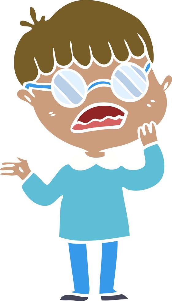 flat color style cartoon confused boy wearing spectacles vector