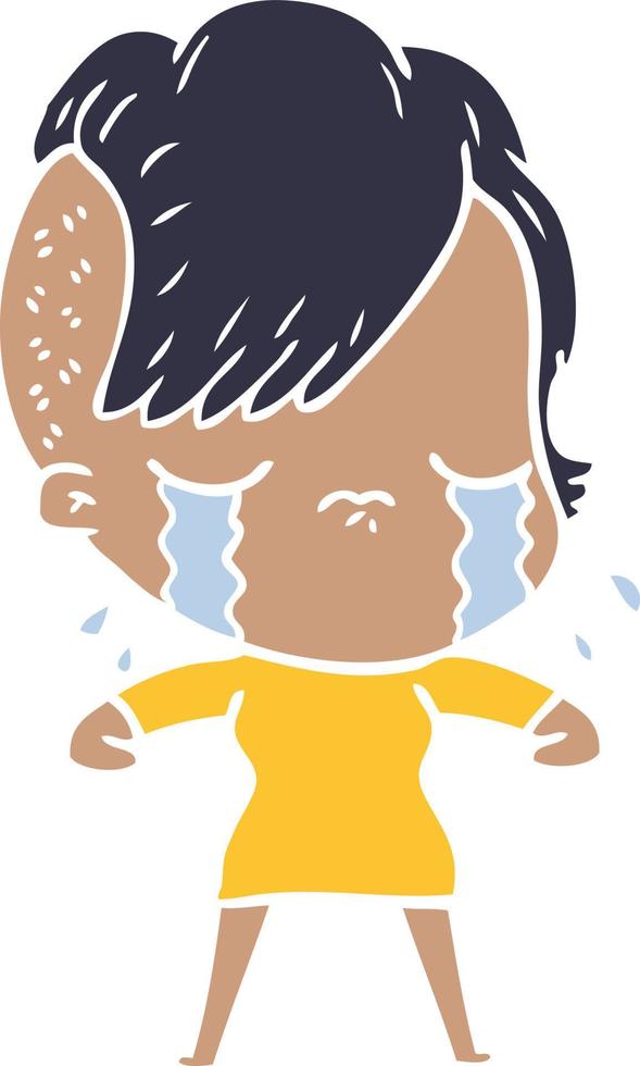 flat color style cartoon crying girl vector