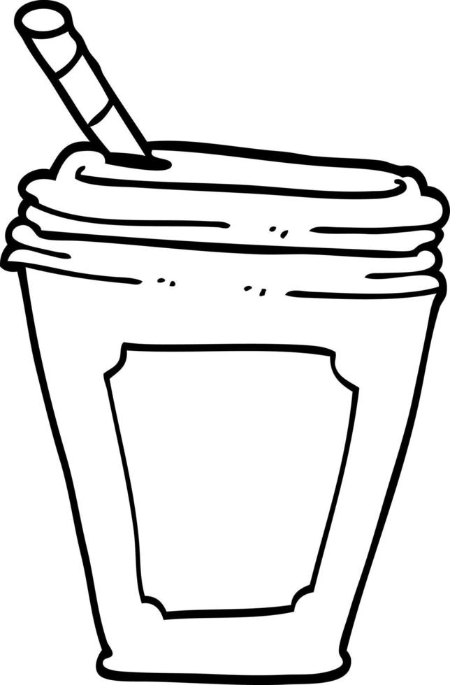 line drawing cartoon coffee cup with straw vector