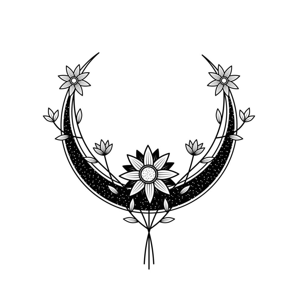 monochrome floral moon logo design vector
