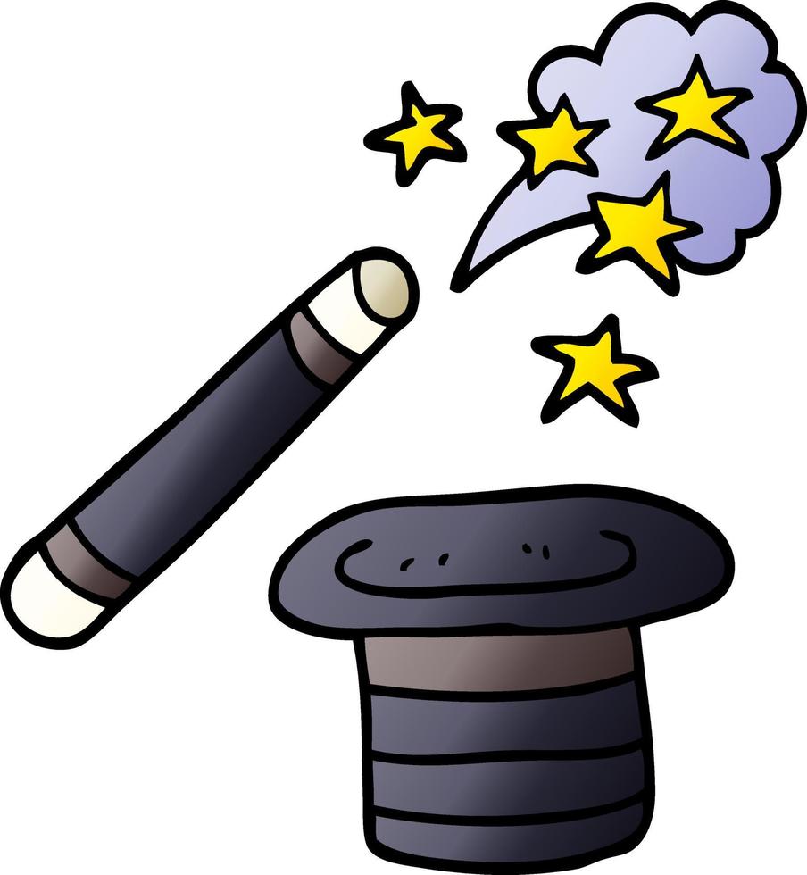 cartoon doodle magicians hat and wand vector