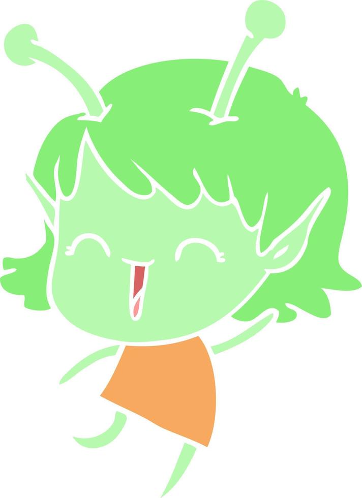 flat color style cartoon alien girl laughing vector